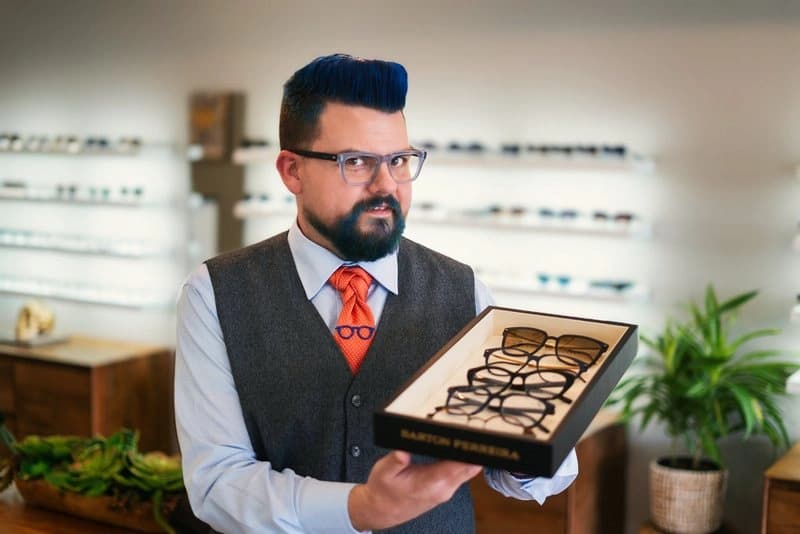 Handcrafted eyewear display at Modern Eye Care